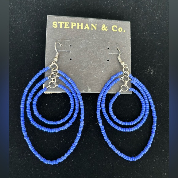 Jewelry - Bright Blue Seed Bead Pierced Earrings 3" Long Including Hook New With Tags.